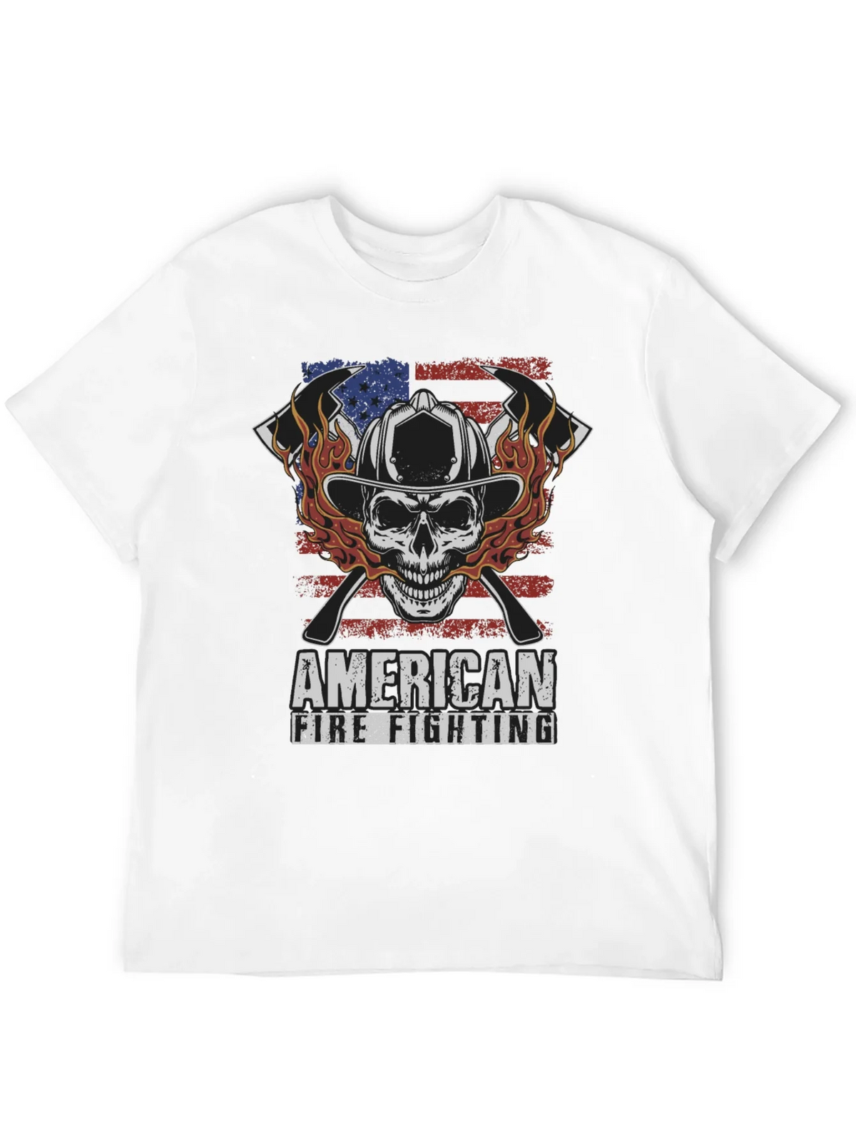 American Firefighting Skull Graphic T-Shirt