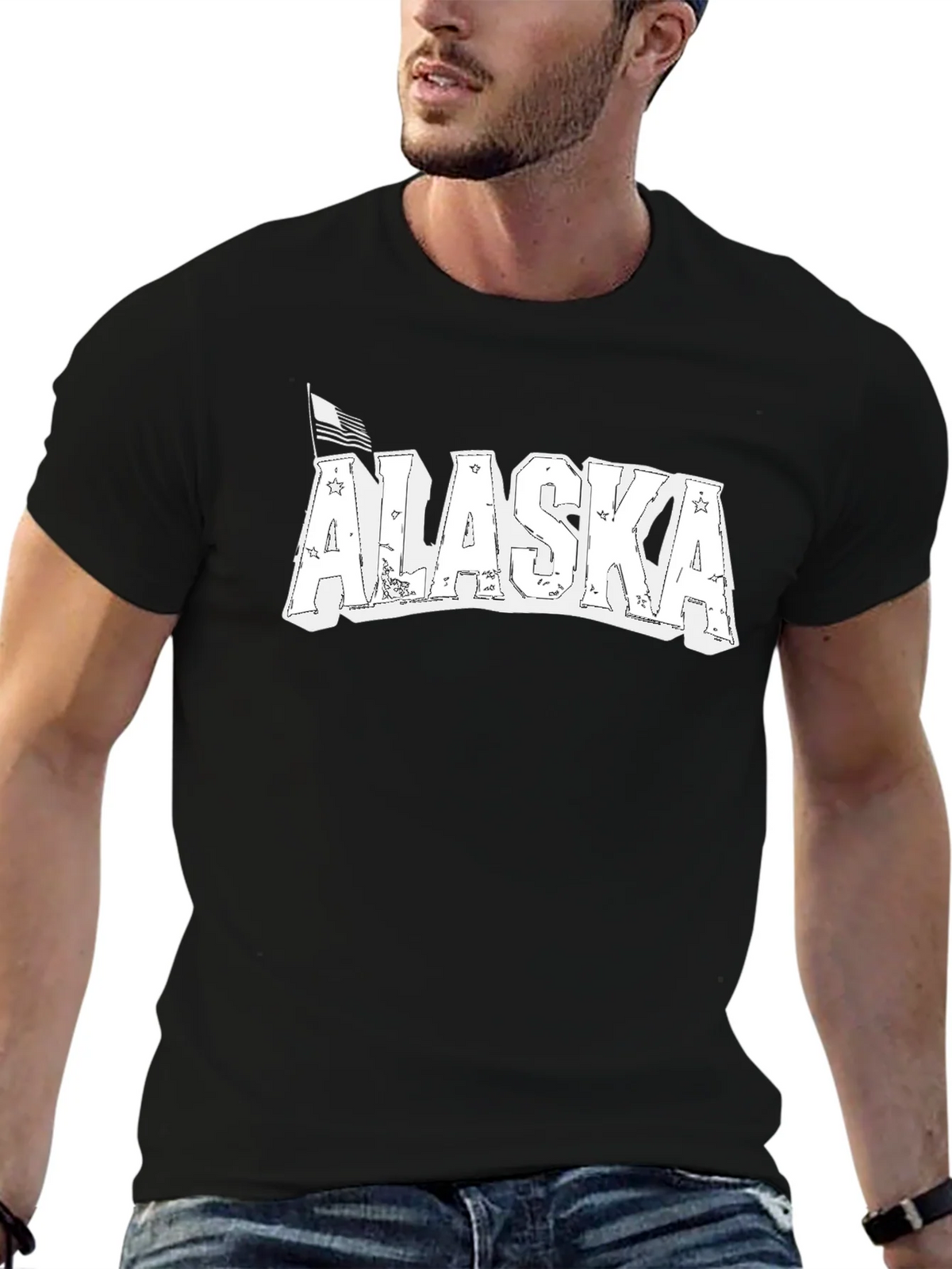 Alaska Graphic Print Black Crew Neck T-Shirt